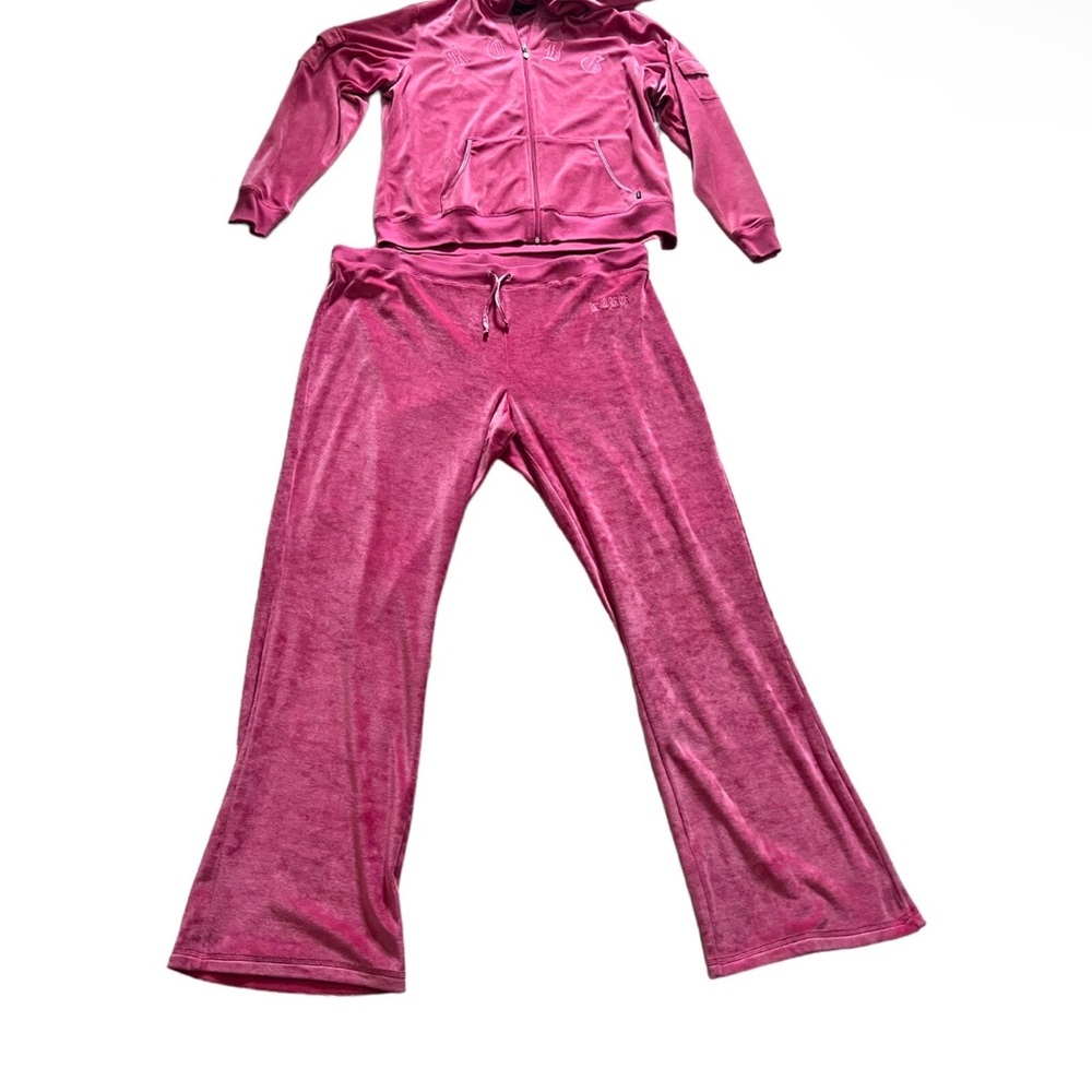 NWT BCBG Women Coral Velour Cargo Pockets Jacket And Pant Jogging Suite Sz 2x